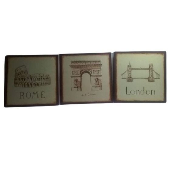 Rome London Metal Sign Art Home Decor 13" Set of 3 - Picture 1 of 7